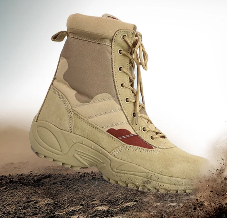 Outdoor Hiking Climbing Shoes Men's Leather Desert Tactical Boots High Top Camouflage Field Training Work Combat Boots 46 Size