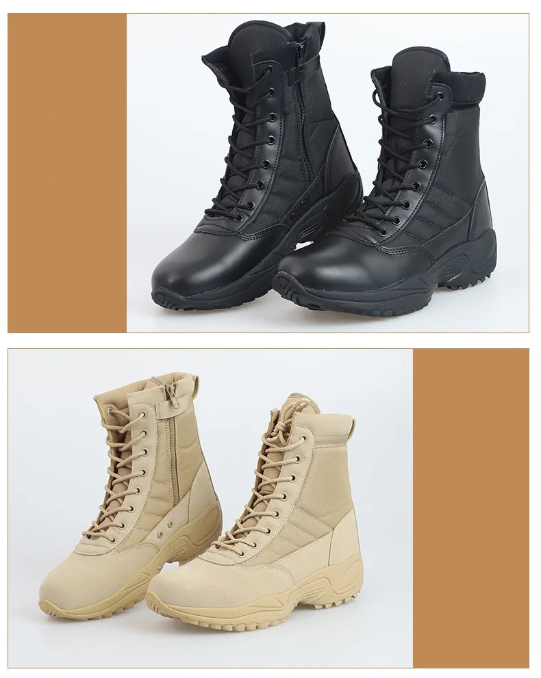 Outdoor Hiking Climbing Shoes Men's Leather Desert Tactical Boots High Top Camouflage Field Training Work Combat Boots 46 Size