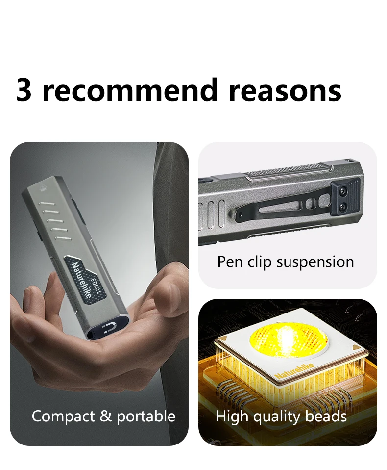 Naturehike EDC01 Flashlight Outdoor Portable Durable Hiking Mountaineering Ultra-bright Rechargeable Small Mini Household Light