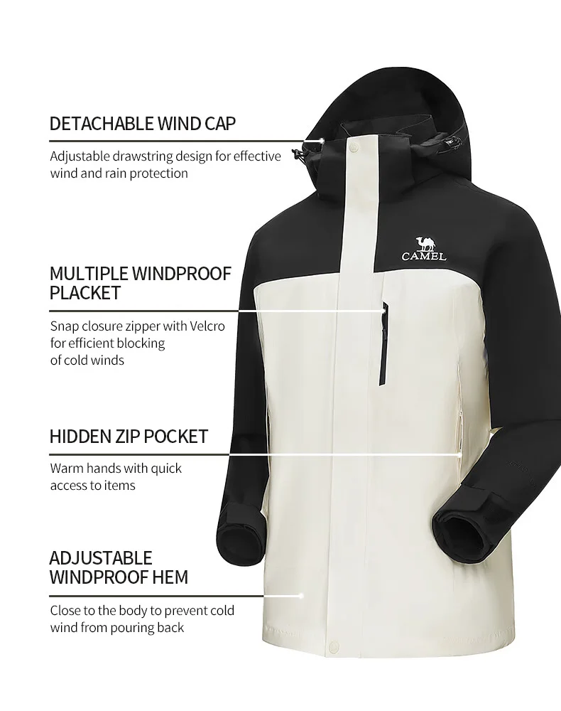 GOLDEN CAMEL Waterproof Hiking Jackets Women Men's Windbreakers Three-proof Fleece Jacket for Women 3 IN1 Detachable Winter Coat