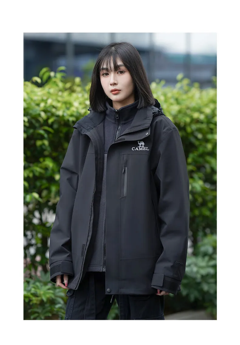 GOLDEN CAMEL Waterproof Hiking Jackets Women Men's Windbreakers Three-proof Fleece Jacket for Women 3 IN1 Detachable Winter Coat