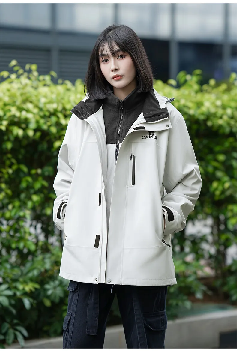 GOLDEN CAMEL Waterproof Hiking Jackets Women Men's Windbreakers Three-proof Fleece Jacket for Women 3 IN1 Detachable Winter Coat