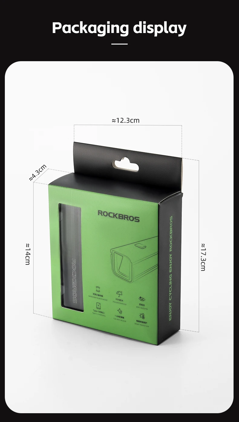 ROCKBROS Bicycle Light 1500LM Aluminum Alloy Type-C Charging Smart Bike Front Lights Hanging Version LED Lamp Cycling Headlights