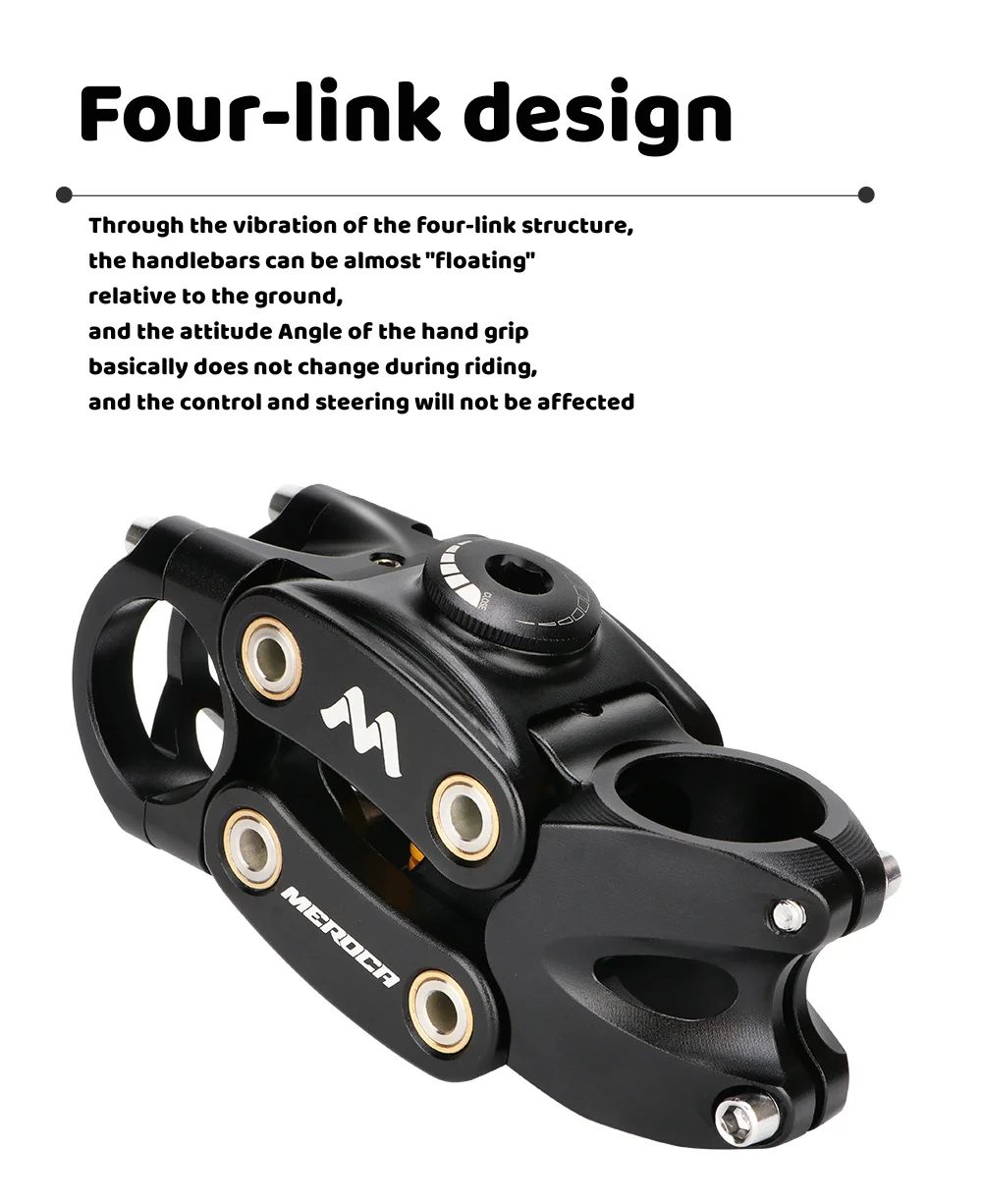 MEROCA MTB Mountain Bike Suspension Stem 90MM Off-Road Touring Cycling Grave Road Bicycle Shock Absorbing Riser Four Links Stem