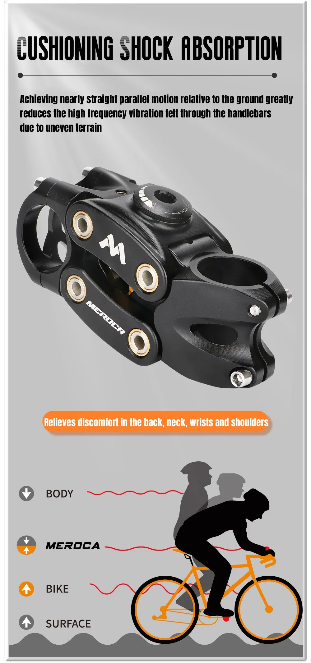 MEROCA MTB Mountain Bike Suspension Stem 90MM Off-Road Touring Cycling Grave Road Bicycle Shock Absorbing Riser Four Links Stem