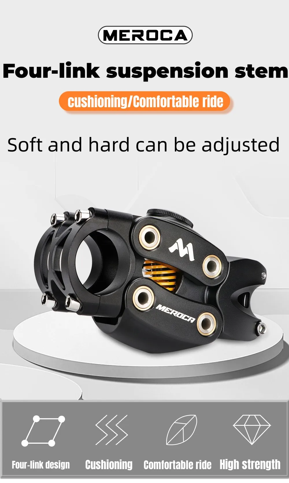MEROCA MTB Mountain Bike Suspension Stem 90MM Off-Road Touring Cycling Grave Road Bicycle Shock Absorbing Riser Four Links Stem