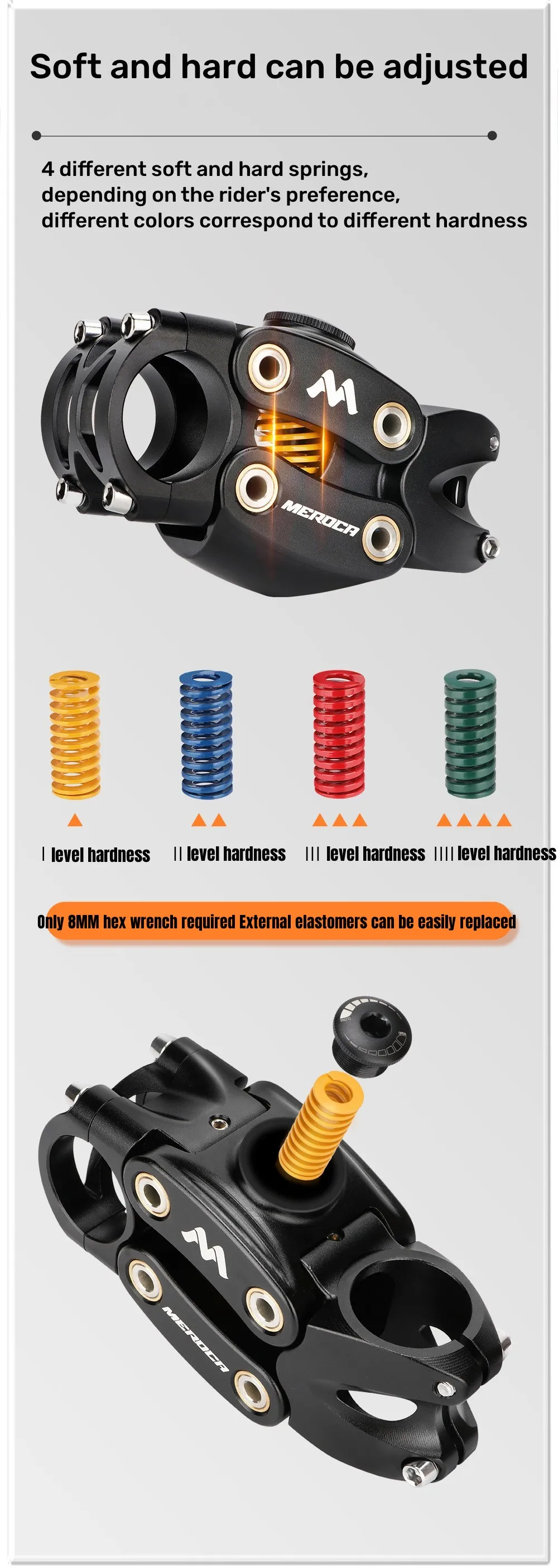MEROCA MTB Mountain Bike Suspension Stem 90MM Off-Road Touring Cycling Grave Road Bicycle Shock Absorbing Riser Four Links Stem