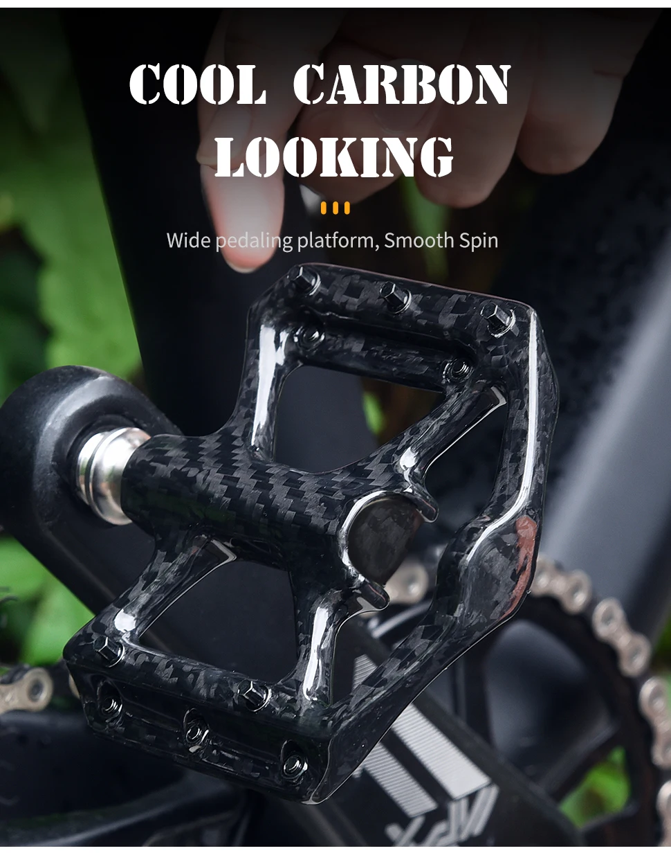 Mountain Bike Ultra-Light Carbon Fibre Flat Pedals Downhill Non-Slip Design Bearing System Bicycle Pedals Bike Lightweight Pedal