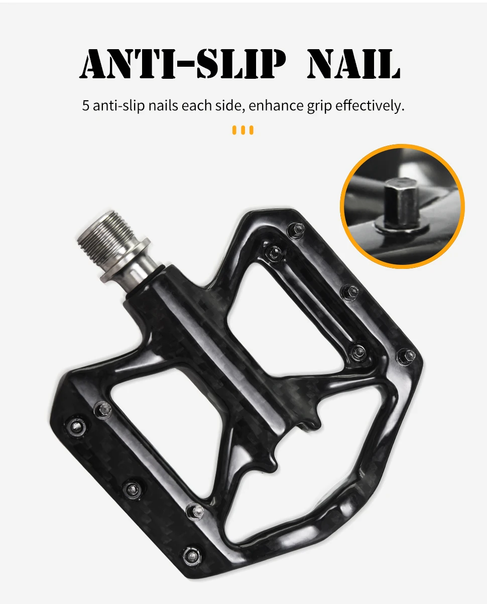 Mountain Bike Ultra-Light Carbon Fibre Flat Pedals Downhill Non-Slip Design Bearing System Bicycle Pedals Bike Lightweight Pedal