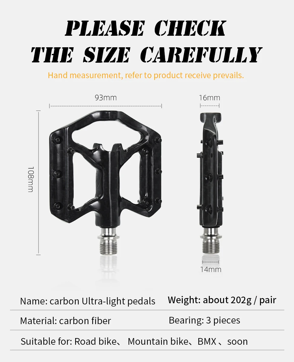 Mountain Bike Ultra-Light Carbon Fibre Flat Pedals Downhill Non-Slip Design Bearing System Bicycle Pedals Bike Lightweight Pedal