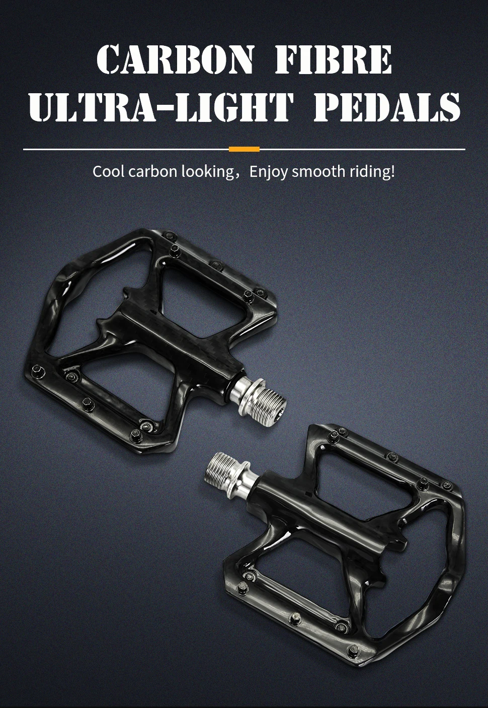 Mountain Bike Ultra-Light Carbon Fibre Flat Pedals Downhill Non-Slip Design Bearing System Bicycle Pedals Bike Lightweight Pedal