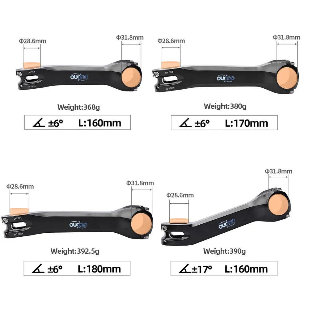 OUO Long Bike Stem 7075 Aluminum CNC Stem 17/ 6 Degree Mtb Handlebar Stem 160/170/180mm Takeaway 31.8mm Downstem Bike Table