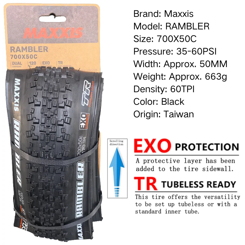 MAXXIS RAMBLER TUBELESS 700x38C/40C/45C/50C 650x47B 27.5x1.5 GRAVEL/ADVENTURE And Dirt Road Racing Tire of Bicycle