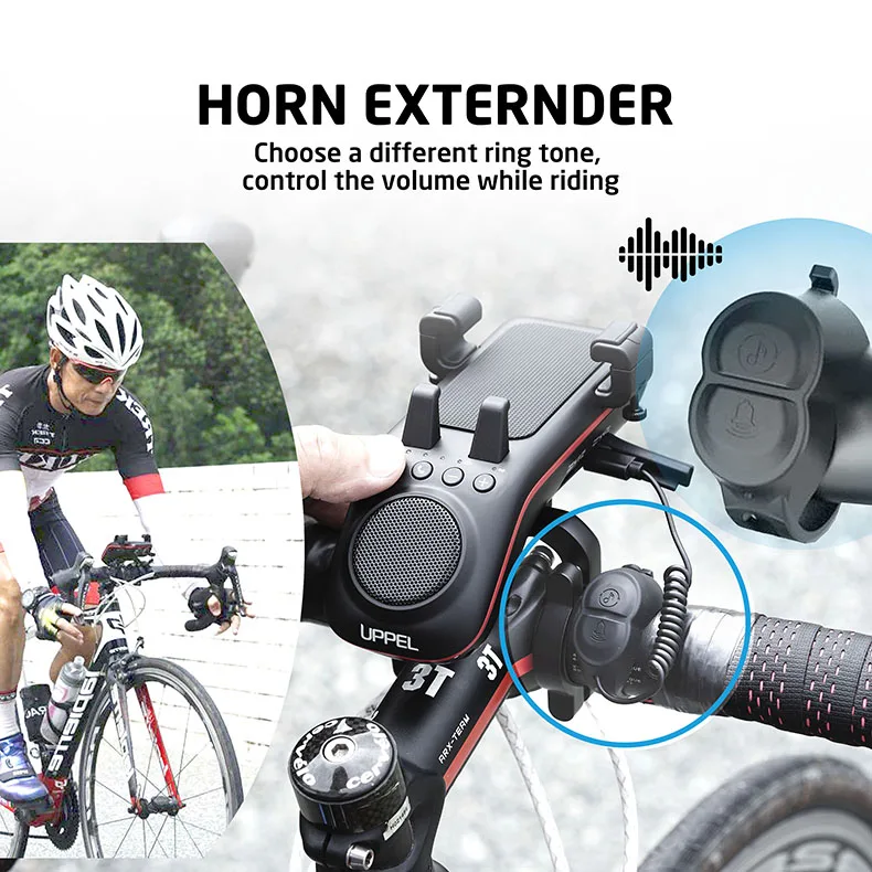 UPPEL 10 in 1 Bike Light 5000mAh Rechargeable Front Lamp Bicycle Phone Holder with Bluetooth Speaker Cycling Bell Accessories