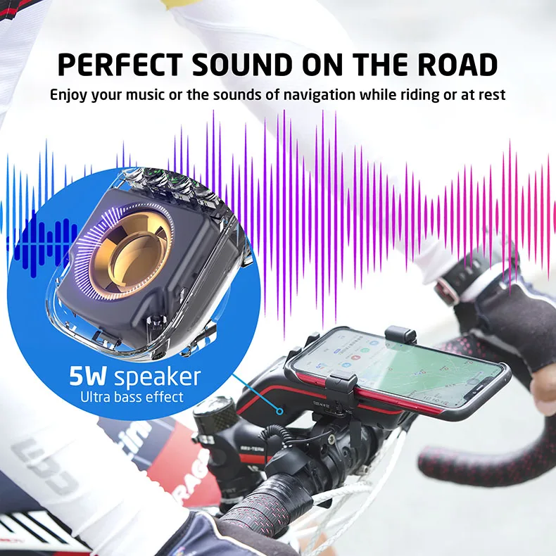 UPPEL 10 in 1 Bike Light 5000mAh Rechargeable Front Lamp Bicycle Phone Holder with Bluetooth Speaker Cycling Bell Accessories
