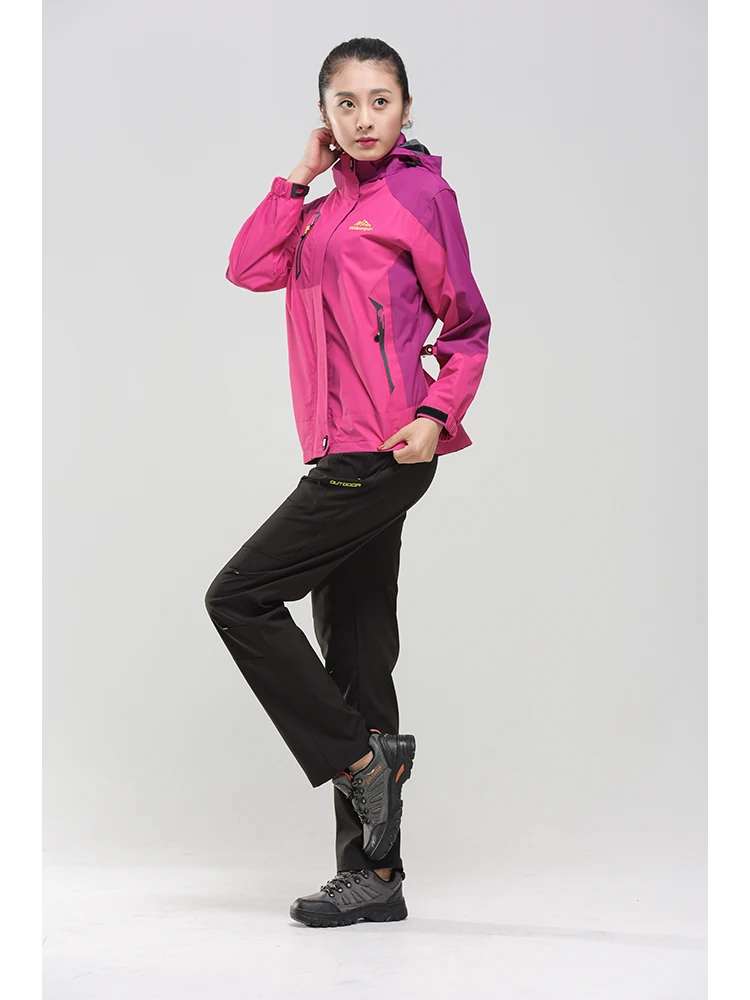 Outdoor Trekking Hiking Jacket and Pants Women Autumn Thermal Waterproof Windproof Hooded Jackets Trip Mountain Camping Sets