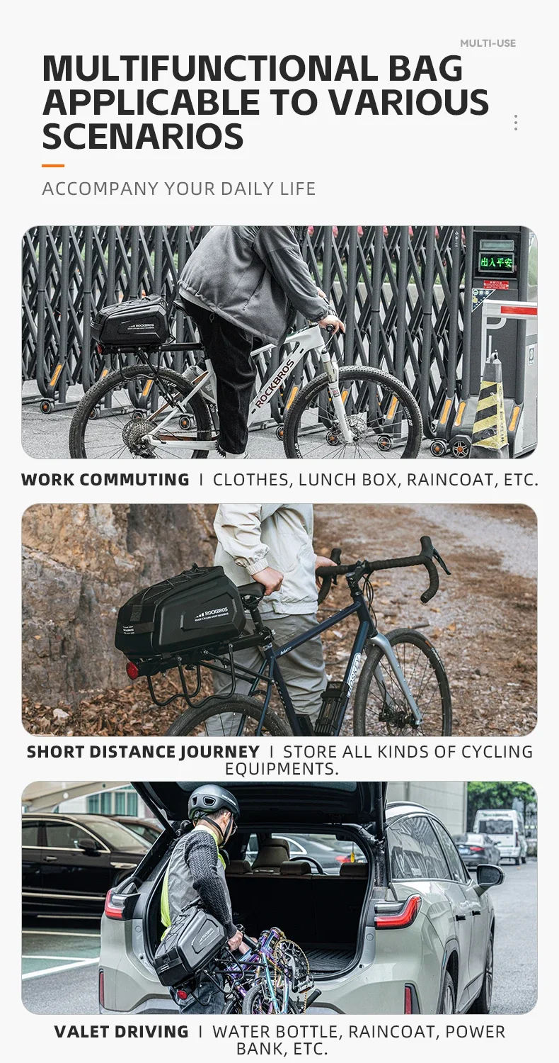 ROCKBROS Bicycle Rear Seat Bag Waterproof 9L Large Capacity Trunk Cycling Seat Tail Rear Pouch Bag Bike Rack Trunk Cargo Bag