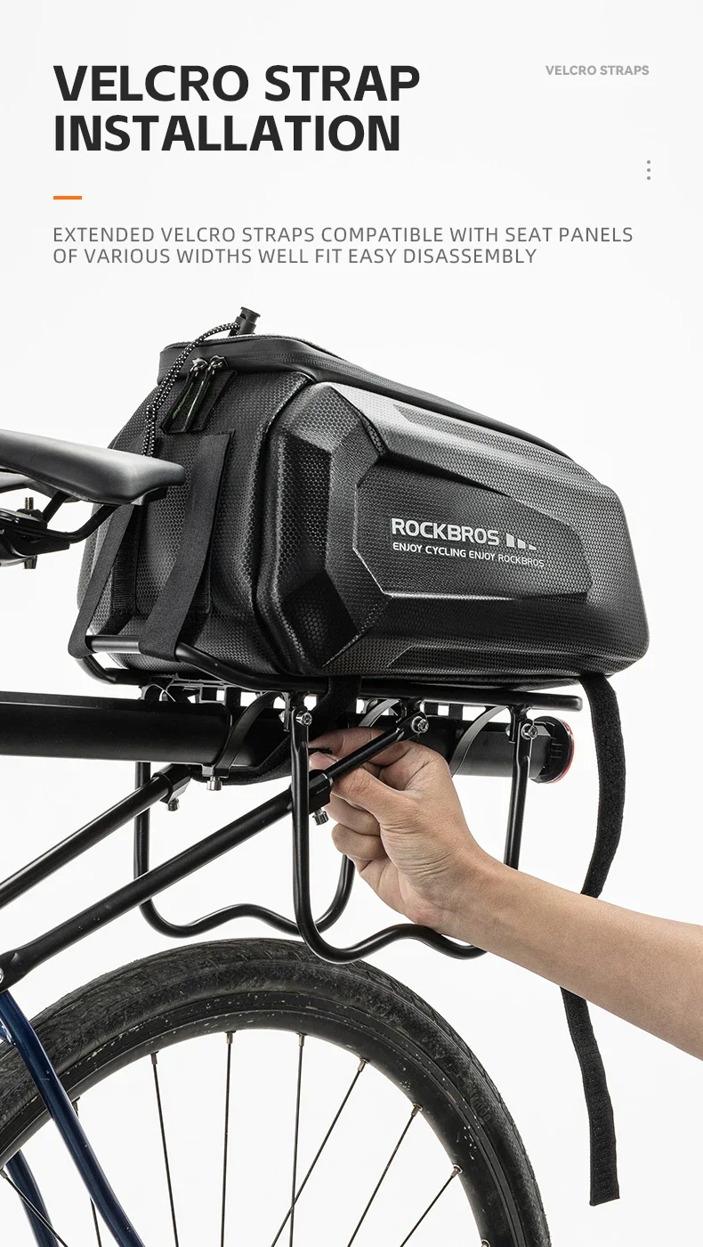 ROCKBROS Bicycle Rear Seat Bag Waterproof 9L Large Capacity Trunk Cycling Seat Tail Rear Pouch Bag Bike Rack Trunk Cargo Bag