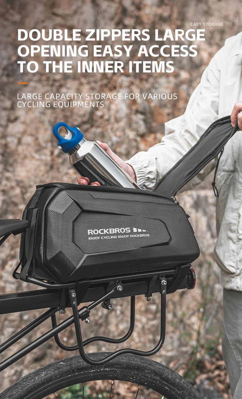 ROCKBROS Bicycle Rear Seat Bag Waterproof 9L Large Capacity Trunk Cycling Seat Tail Rear Pouch Bag Bike Rack Trunk Cargo Bag