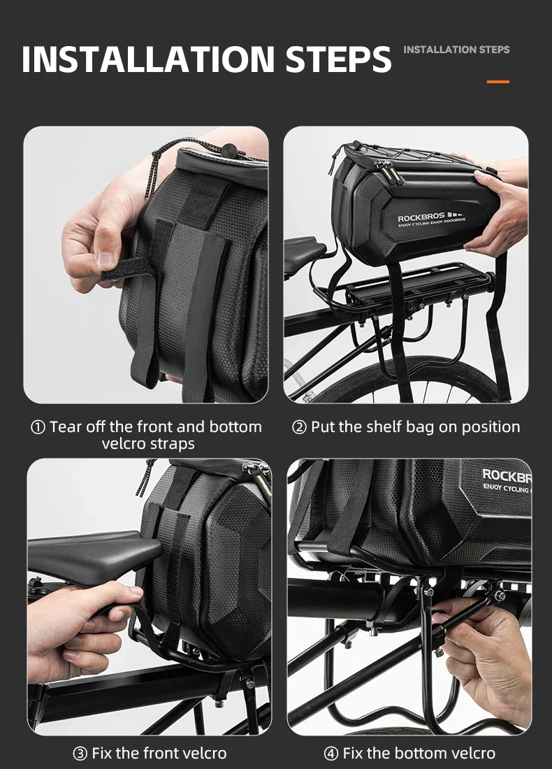 ROCKBROS Bicycle Rear Seat Bag Waterproof 9L Large Capacity Trunk Cycling Seat Tail Rear Pouch Bag Bike Rack Trunk Cargo Bag