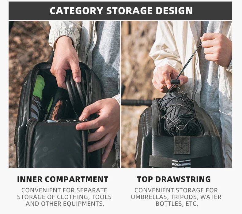 ROCKBROS Bicycle Rear Seat Bag Waterproof 9L Large Capacity Trunk Cycling Seat Tail Rear Pouch Bag Bike Rack Trunk Cargo Bag