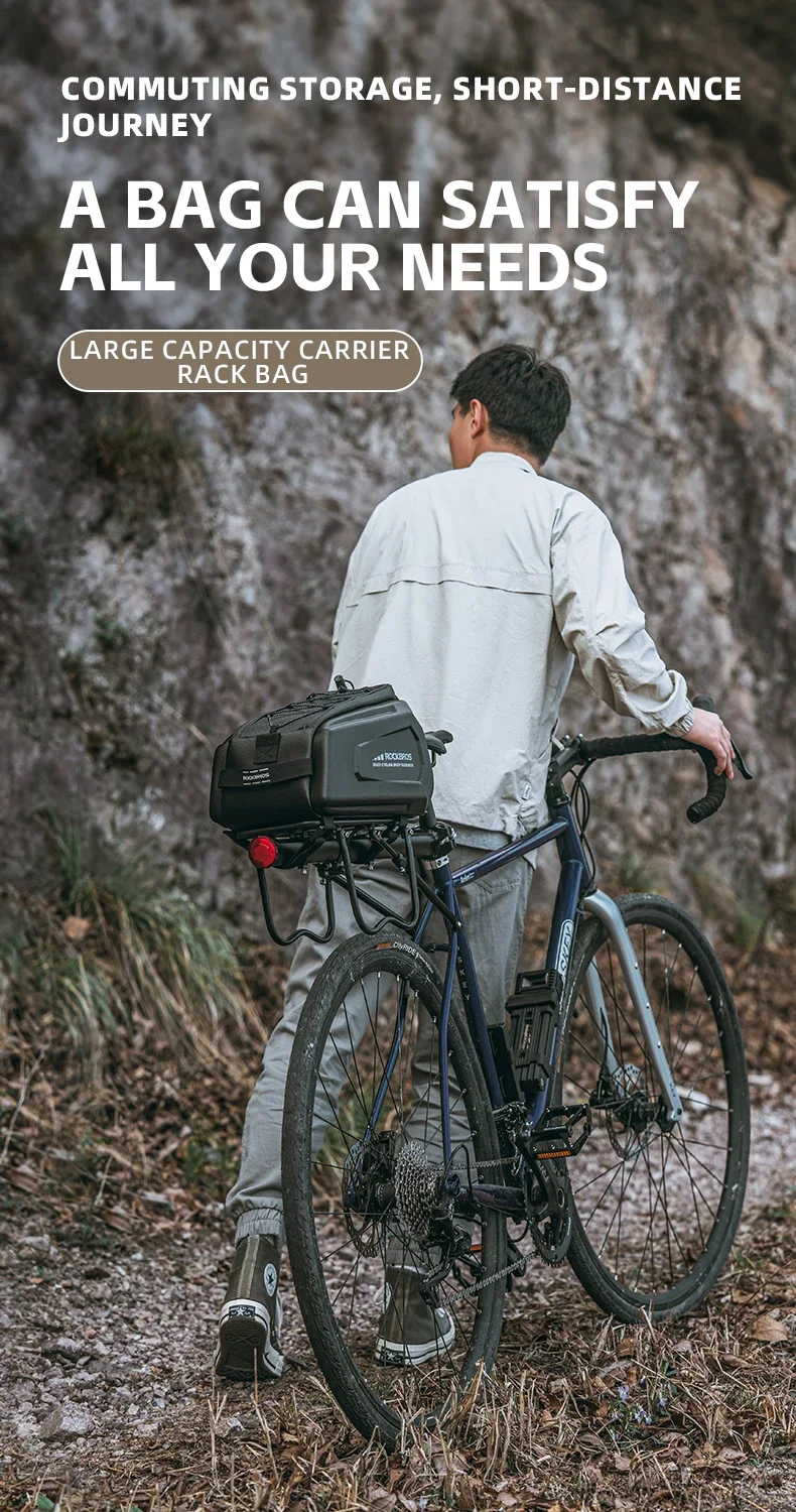 ROCKBROS Bicycle Rear Seat Bag Waterproof 9L Large Capacity Trunk Cycling Seat Tail Rear Pouch Bag Bike Rack Trunk Cargo Bag