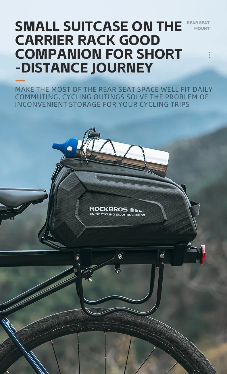 ROCKBROS Bicycle Rear Seat Bag Waterproof 9L Large Capacity Trunk Cycling Seat Tail Rear Pouch Bag Bike Rack Trunk Cargo Bag