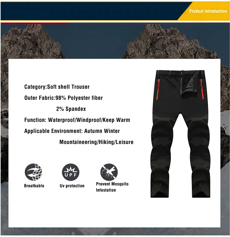 Men Trekking Pants Hiking Snow Autumn Winter Outdoor Soft Shell Thick Cloth Windproof Colorful Warm Camping Trousers