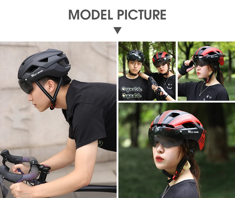 WEST BIKING Ultralight Bike Helmet With Taillight Goggle Men Women Integrated Cycling Safety Hat MTB Road Bike Motorcycle Helmet