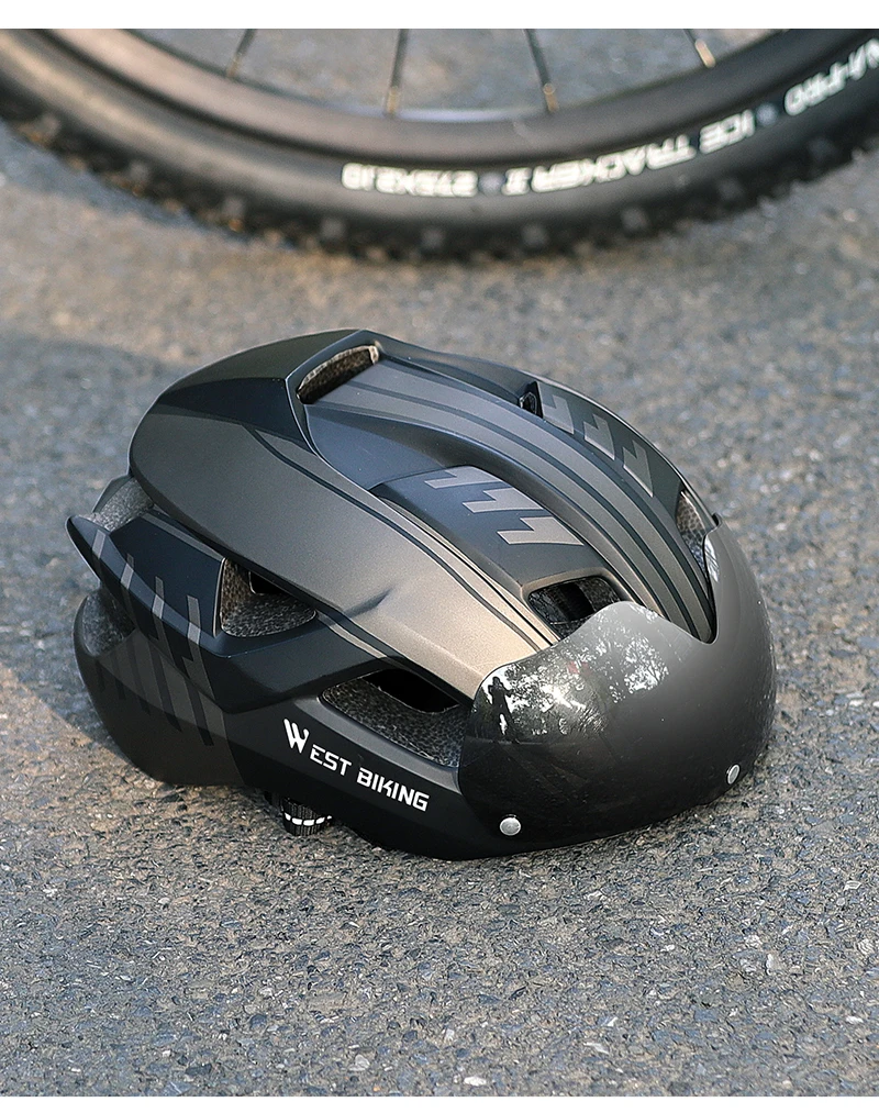 WEST BIKING Ultralight Bike Helmet With Taillight Goggle Men Women Integrated Cycling Safety Hat MTB Road Bike Motorcycle Helmet