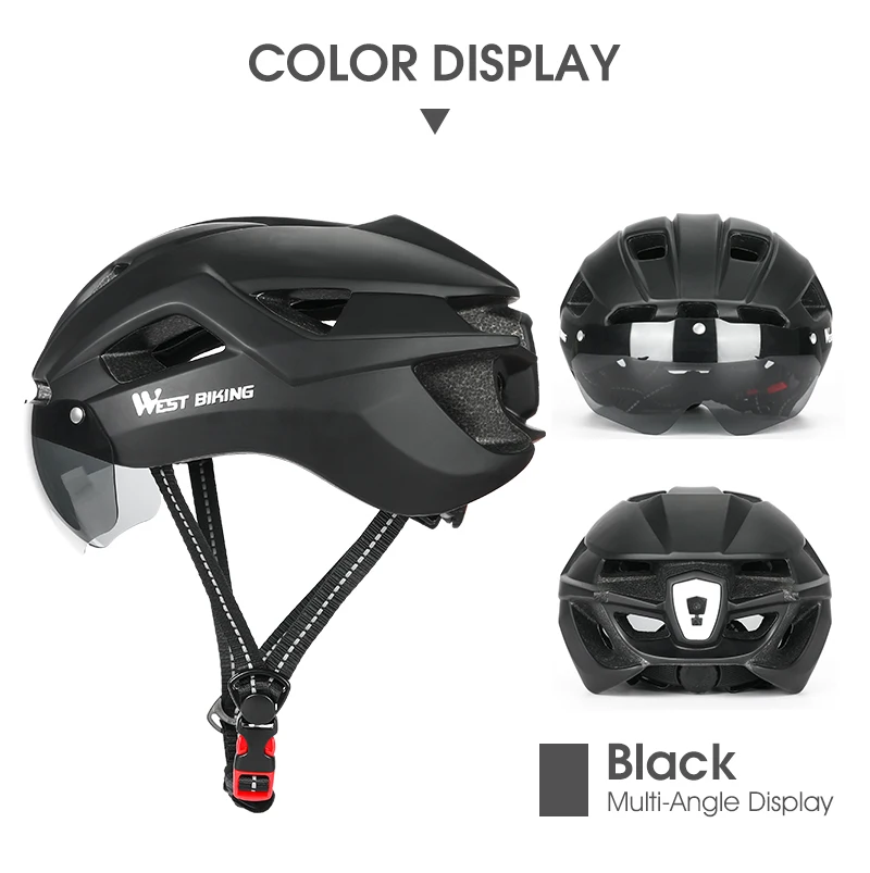 WEST BIKING Ultralight Bike Helmet With Taillight Goggle Men Women Integrated Cycling Safety Hat MTB Road Bike Motorcycle Helmet