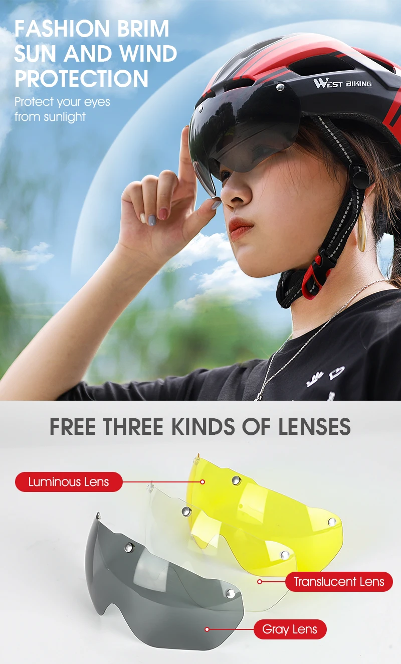WEST BIKING Ultralight Bike Helmet With Taillight Goggle Men Women Integrated Cycling Safety Hat MTB Road Bike Motorcycle Helmet