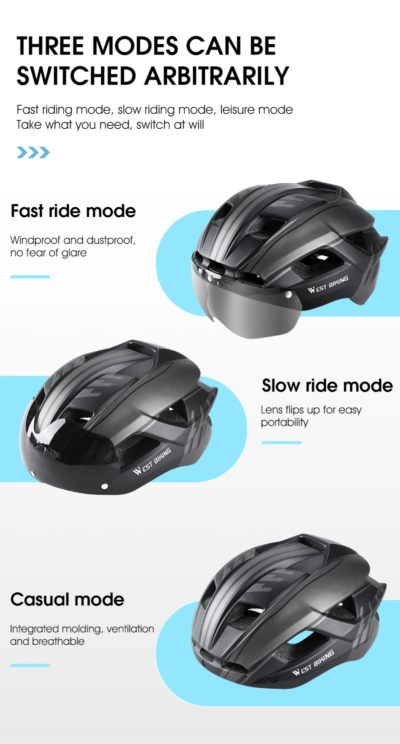 WEST BIKING Ultralight Bike Helmet With Taillight Goggle Men Women Integrated Cycling Safety Hat MTB Road Bike Motorcycle Helmet