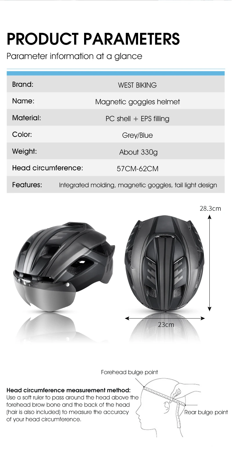 WEST BIKING Ultralight Bike Helmet With Taillight Goggle Men Women Integrated Cycling Safety Hat MTB Road Bike Motorcycle Helmet