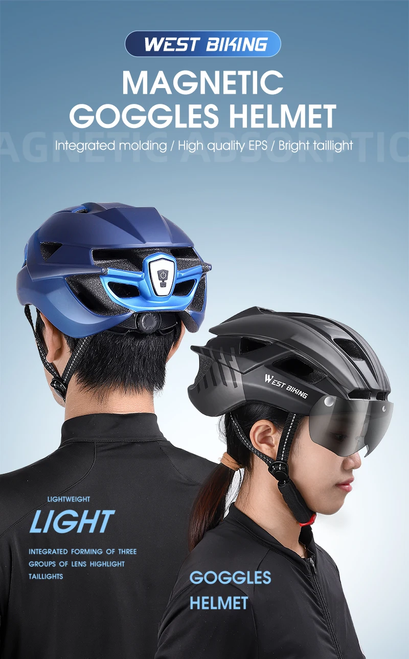 WEST BIKING Ultralight Bike Helmet With Taillight Goggle Men Women Integrated Cycling Safety Hat MTB Road Bike Motorcycle Helmet