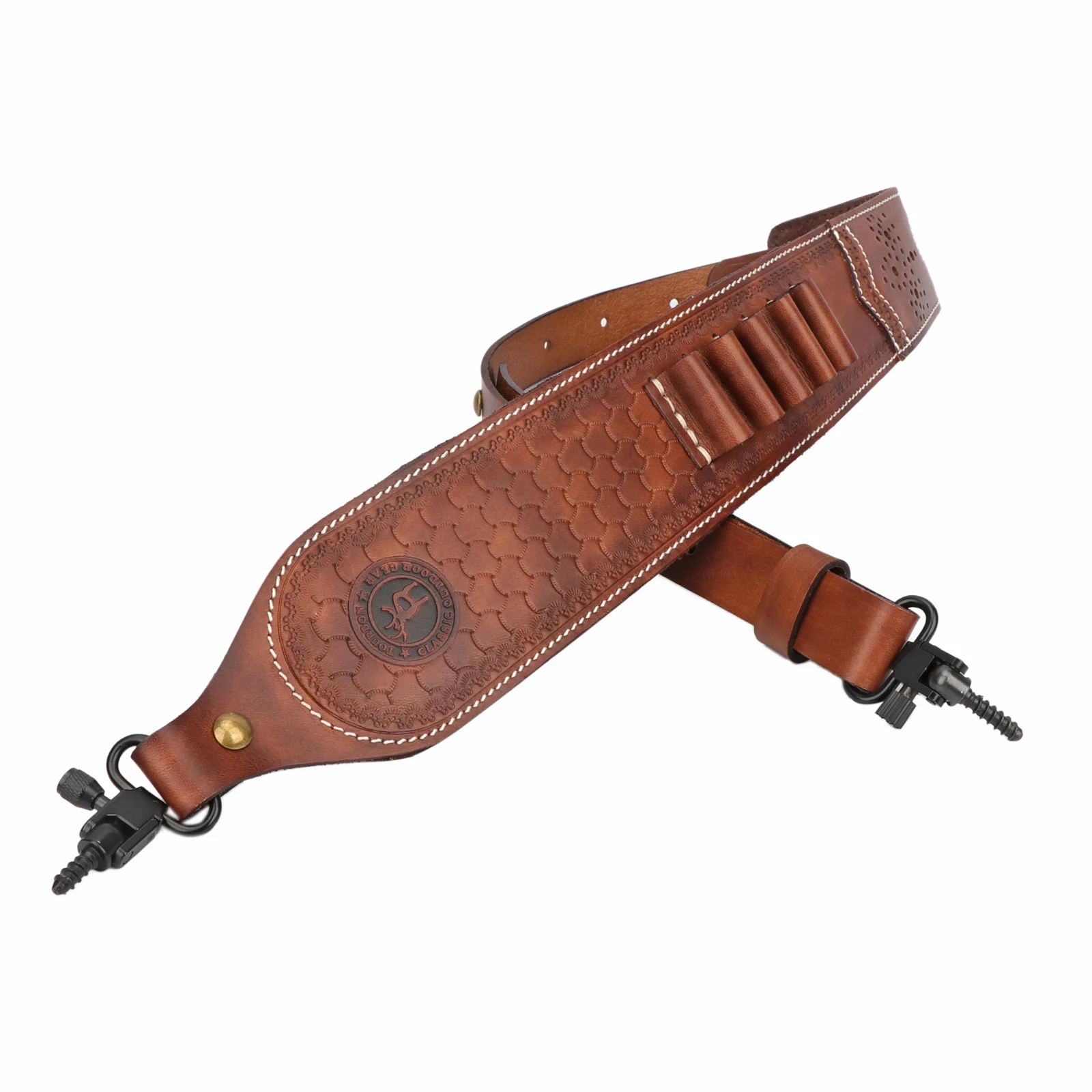 Tourbon Hunting Accessories Leather Rifle Sling Non-Slip Gun Shoulder Strap Cartridges Ammo Shell Holder with Swivels