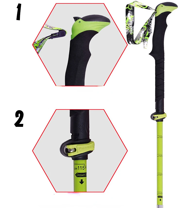 Pioneer Folding Ultralight Quick Lock Trekking Poles Hiking Pole Race Running Outdoor Walking Stick Carbon Fiber 115-135cm