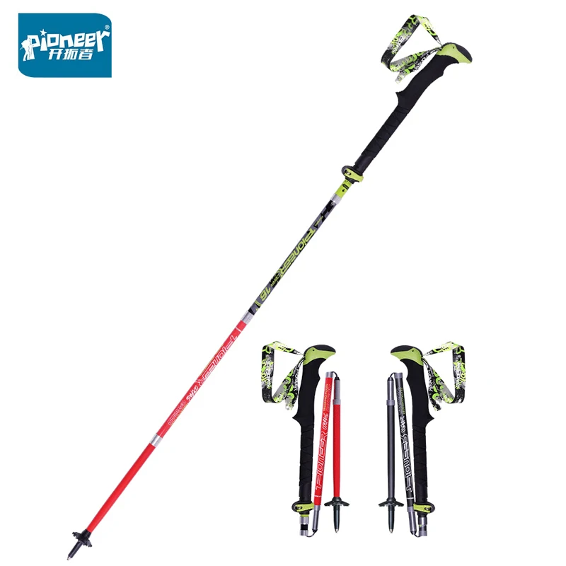 Pioneer Folding Ultralight Quick Lock Trekking Poles Hiking Pole Race Running Outdoor Walking Stick Carbon Fiber 115-135cm