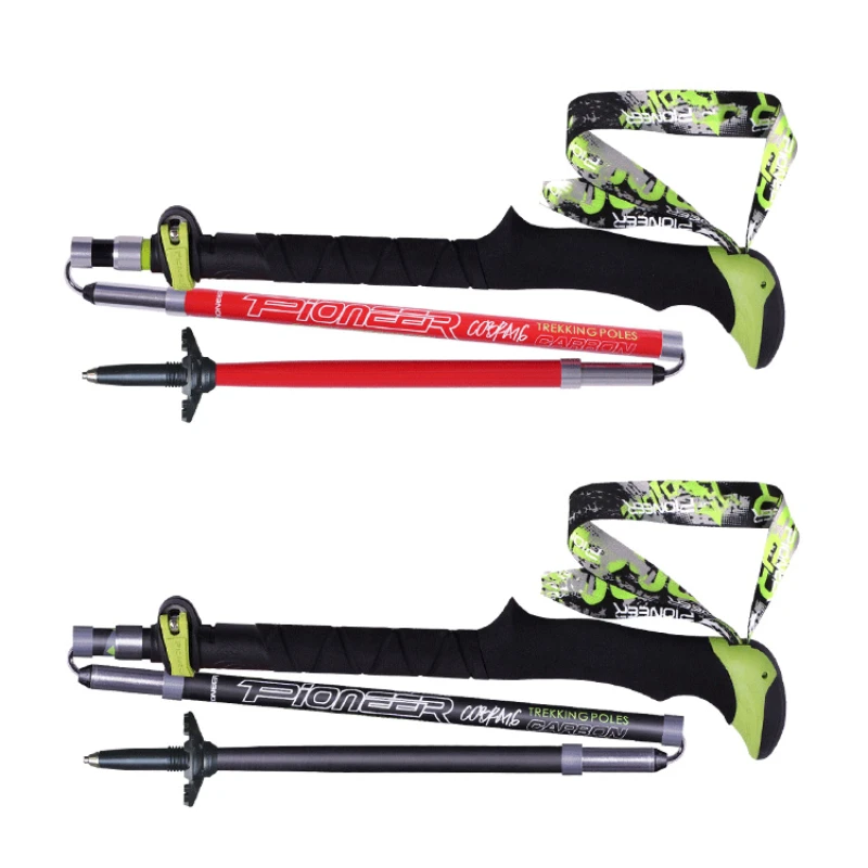 Pioneer Folding Ultralight Quick Lock Trekking Poles Hiking Pole Race Running Outdoor Walking Stick Carbon Fiber 115-135cm