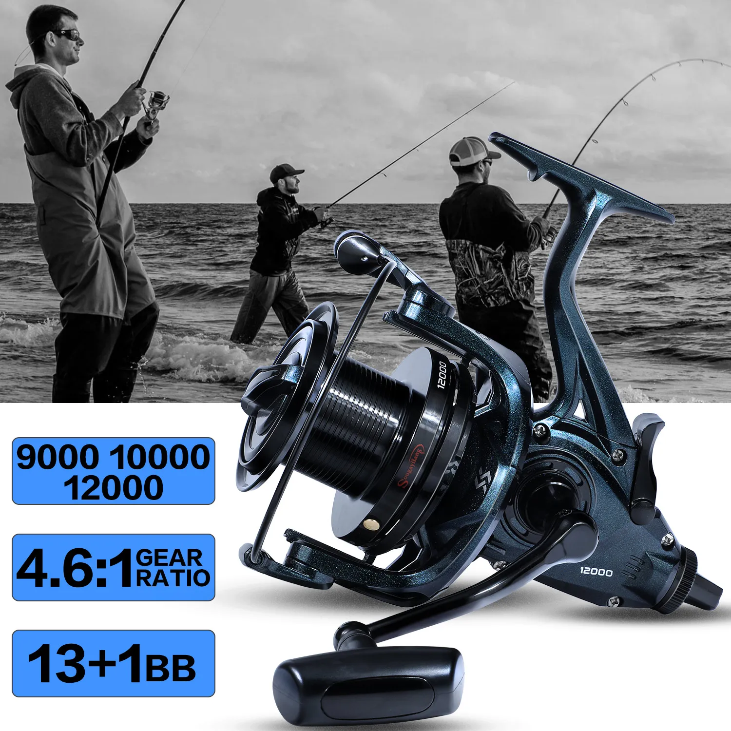 Sougayilang 13+1BB Spinning Reel 4.6:1Gear Ratio Max Drag 25KG Anti-corrosion Saltwater Freshwater Fishing Reel with Spare Spool