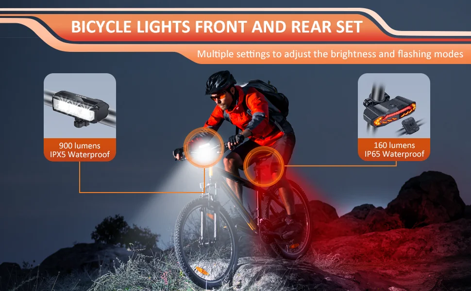 Rockbye Bike Front Light with Horn Alarm Remote Control IPX5 Bicycle Tail Headlight with Turn Signal Brake Light Rechargeable