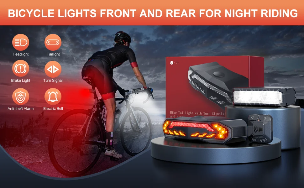 Rockbye Bike Front Light with Horn Alarm Remote Control IPX5 Bicycle Tail Headlight with Turn Signal Brake Light Rechargeable