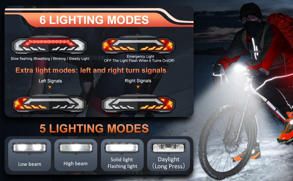 Rockbye Bike Front Light with Horn Alarm Remote Control IPX5 Bicycle Tail Headlight with Turn Signal Brake Light Rechargeable