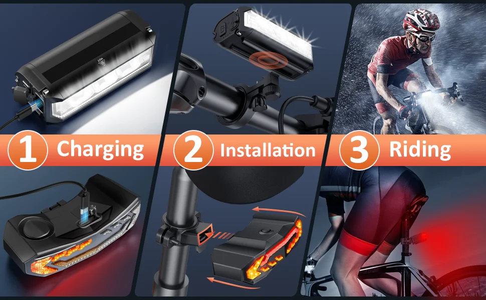 Rockbye Bike Front Light with Horn Alarm Remote Control IPX5 Bicycle Tail Headlight with Turn Signal Brake Light Rechargeable