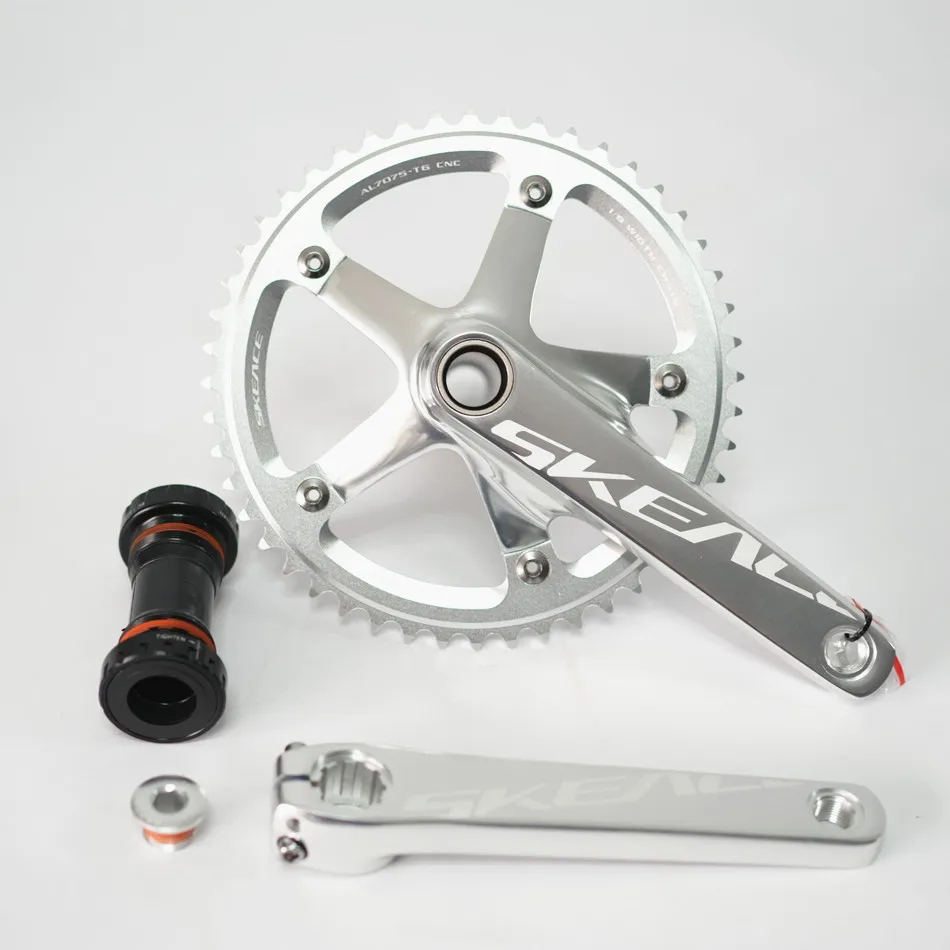 SKEACE Hollowtech Crankset, Fixie Crank, Single Speed Fixed Gear Bike Parts, Track Racing Bicycle Chainring, 48T, 165mm, 144BCD