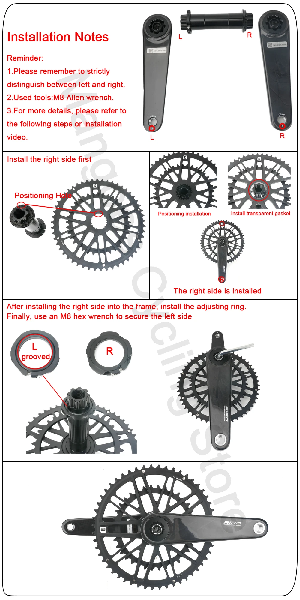 RIRO Carbon Fiber Crank Road Bike 29MM 11/12 Speed 50-34/52-36/53-39T MS Direct Mount/110/130BCD Bicycle Crankset Chainring