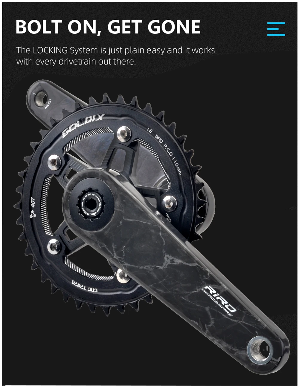 RIRO Carbon Fiber Crank Road Bike 29MM 11/12 Speed 50-34/52-36/53-39T MS Direct Mount/110/130BCD Bicycle Crankset Chainring