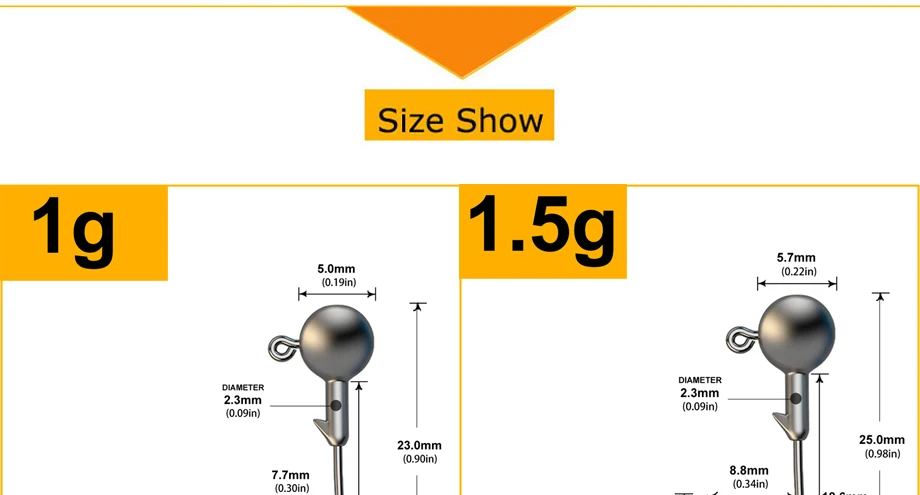 JYJ 1g 2g 3g 4g 5g 6g 7g 8g 9g 10g 14g 20g 28g Fishing Jig Head Hook, Round Head Jigging Hook for Soft Worm Lure Bait Crank Hook