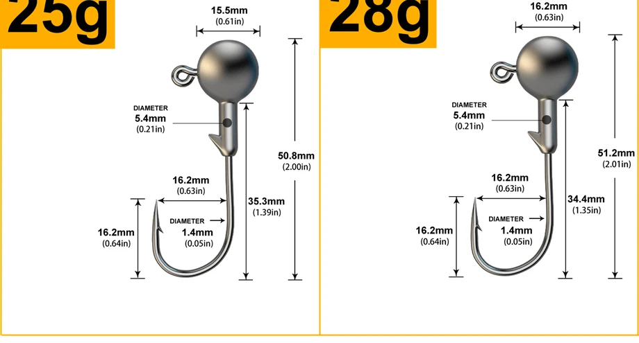 JYJ 1g 2g 3g 4g 5g 6g 7g 8g 9g 10g 14g 20g 28g Fishing Jig Head Hook, Round Head Jigging Hook for Soft Worm Lure Bait Crank Hook