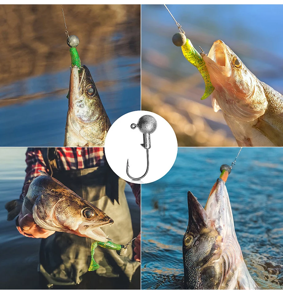JYJ 1g 2g 3g 4g 5g 6g 7g 8g 9g 10g 14g 20g 28g Fishing Jig Head Hook, Round Head Jigging Hook for Soft Worm Lure Bait Crank Hook